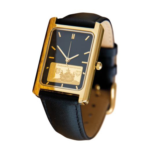 Luxusní dámské hodinky s cihličkou z ryzího zlata s motivem Koruny sv. Václava