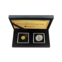 Exkluzivní set - Zlatá mice Romulus & Remus a historická stříbrná mince Mars.
