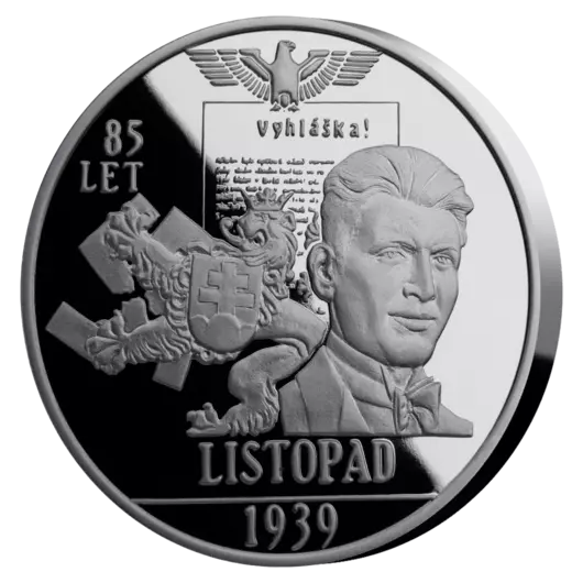 Jan Opletal – listopad 1939, stříbrná pamětní ražba, Proof